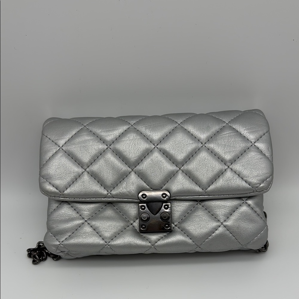 Aqua Silver Quilted Clutch